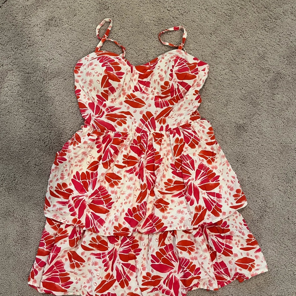 AUW Pink and Red Floral Kids Dress